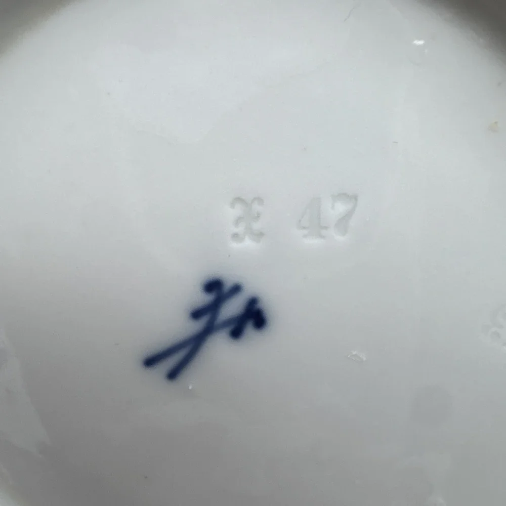 Meissen Flat Cup & Saucer Set Chinoiserie X Mark Crossed Swords Floral AS IS # 2